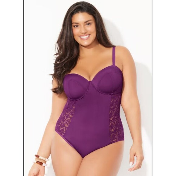 Swimsuits For All One Piece Swimsuit 20 Purple Crochet Underwire Tummy Control - Picture 1 of 15
